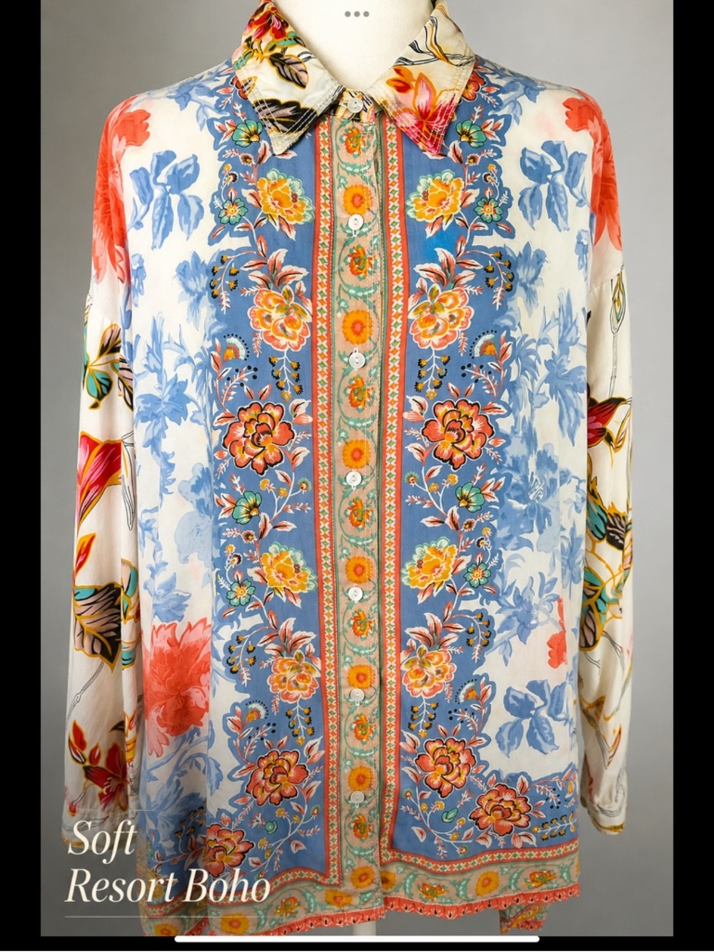 Chelsea & Theodore Soft Resort Boho Floral Modal Blouse 1X